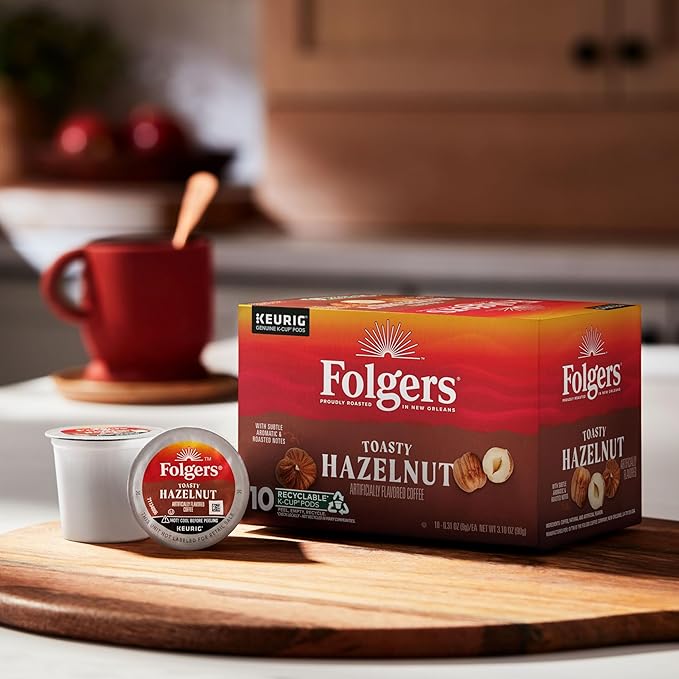 Folgers Toasty Hazelnut Artificially Flavored Coffee, Keurig K-Cup pods, 10 Count Box (Pack of 6)-DeskLoop Office