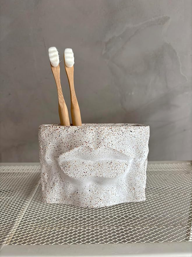 1PC Nordic - Style Textured Concrete Multi - Purpose Toothbrush Holders for Bathroom & Modern Pen Holder for Desk,Cement Toothbrush Stand-DeskLoop Office