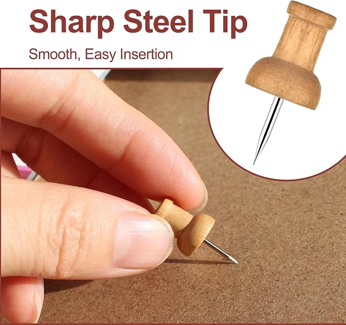 Colorful Wood Push Pins, Decorative Wooden Thumb Tacks - Image 5