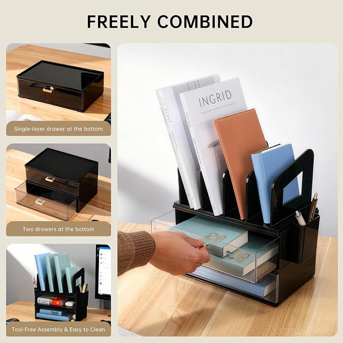 CiWiVOKi Desk Organizer with 4 File Slots and 2 Drawers, documents and office - Image 8