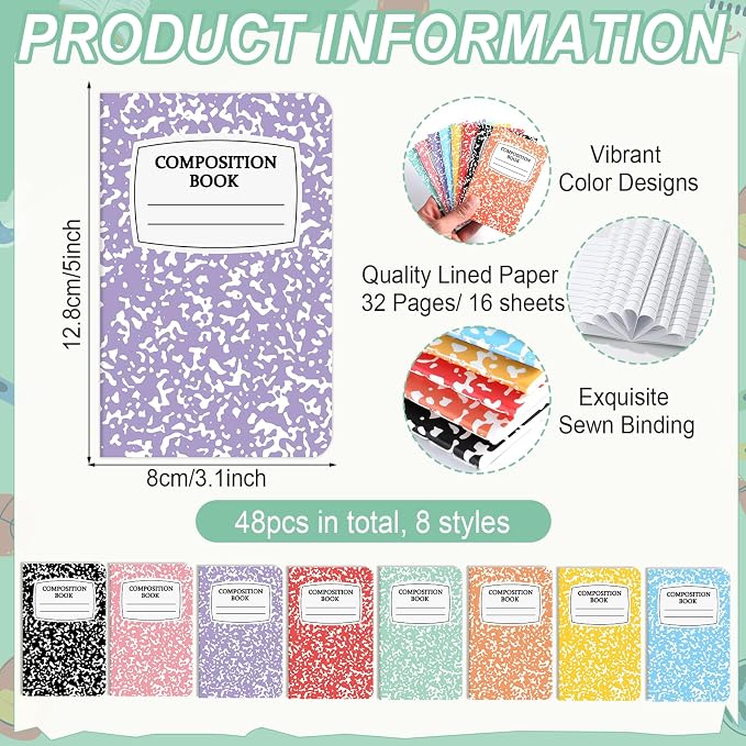 48 Pack Mini Composition Notebook Composition Books Bulk Back to School Gift - Image 2