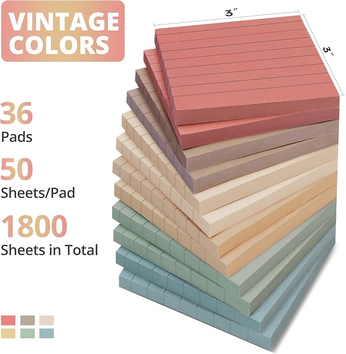 Lined Sticky Notes, 3x3 Inches, 36 pad, Self-Stick Note Pads - Image 2
