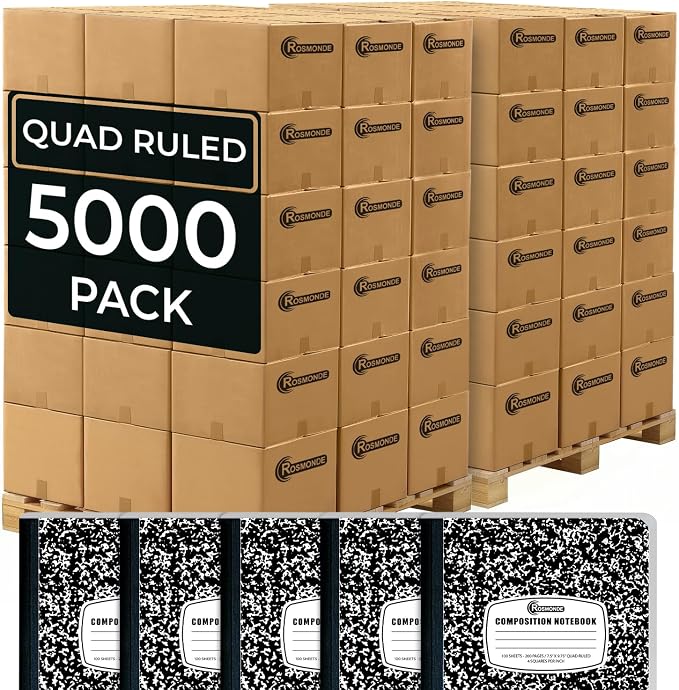 Rosmonde 5000 Pack Composition Notebooks Bulk, Quad Ruled, 200 Pages, 9-3/4 x by Rosmonde
