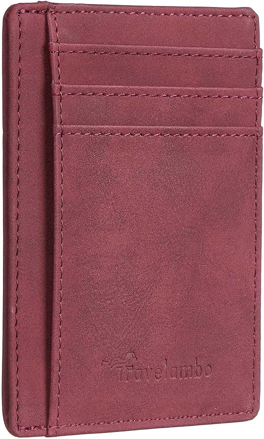 Travelambo Slim Wallet Front Pocket Minimalist Leather RFID Blocking Medium Size by Travelambo