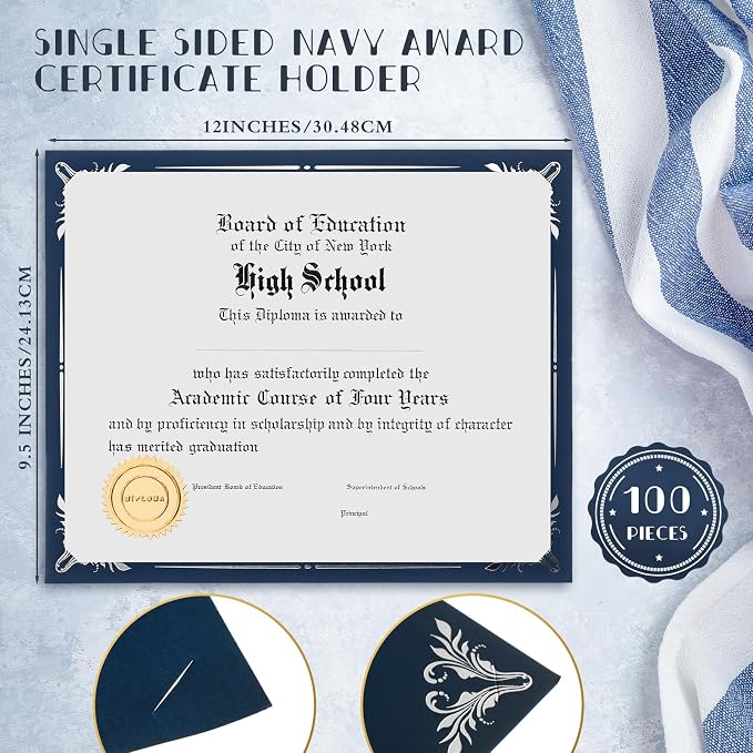 Fainne 100 Pcs Certificate Holder Foil Border 8.5 x 11 Inch Single Sided Award - Image 2