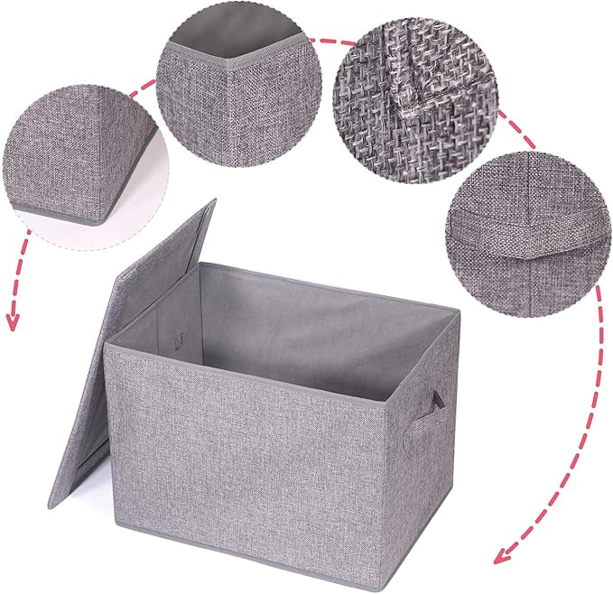 4 Pack Large Foldable Storage Box with Lids Fabric Storage Cube Organizer Cloth Containers Bins Baskets for Closet Clothes Clothing Bed Room-DeskLoop Office