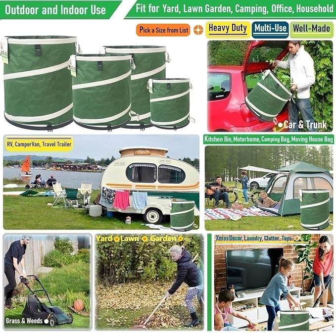 16-Gallon Collapsible Trash Can (16x19 in) Hard-Shell Bottom Yard Garden Bag for Pop-Up Trash Can,Recycling Bin,Yard Waste Container,RV Camping Waste Bin,Laundry Hamper,Lawn Grass,Leaf Bag,Weed Basket-DeskLoop Office