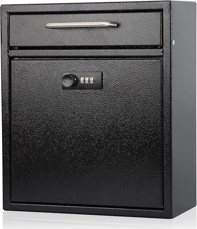 KYODOLED Steel Combination Lock Mail Boxes Outdoor,Locking Wall Mount Mailbox,Security Key Drop Box,12H x 10.51L x 4.68W Inches,Black Large-DeskLoop Office