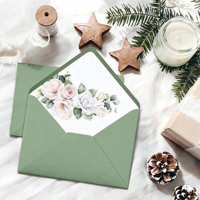 50 Pack 5 x 7 Inches Sage Green Envelopes Floral Pattern Invitation Envelopes - Image 5
