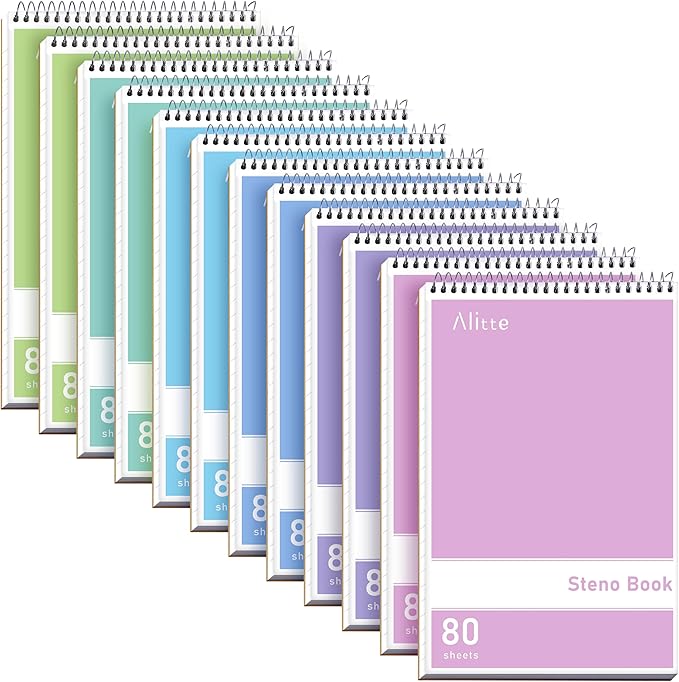 Steno Pads Spiral 6x9-12 Pack Pastel Colors - Perfect for Work, School, and Home Use, Easy Tear-Off Pages, Gregg ruled, White Paper - No Ink Bleeds - 80 Sheets-DeskLoop Office