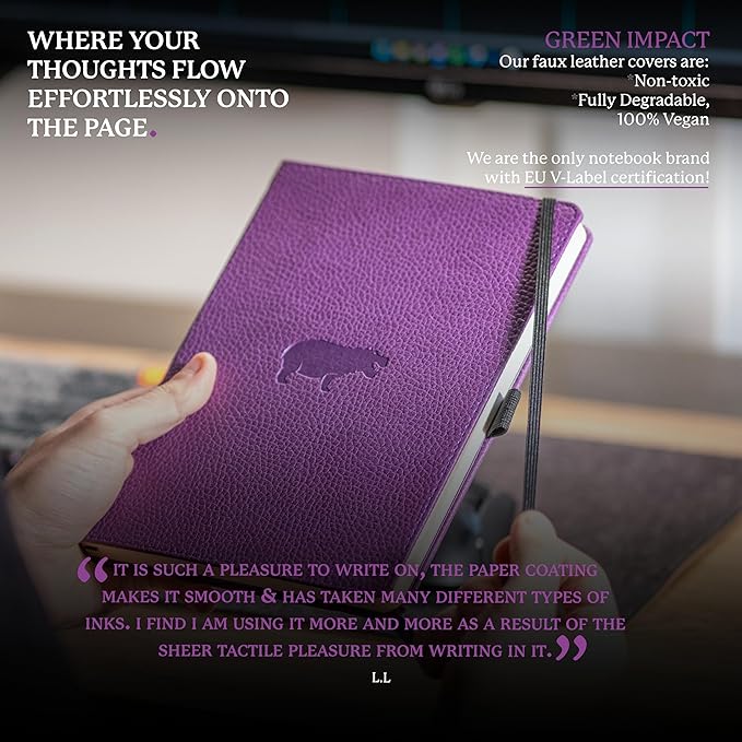 Dingbats* Wildlife Grid Writing Journal Notebook A5 - Vegan Leather Hardcover - Ideal for Work, Travel - Pocket, Elastic Closure, & Bookmark-DeskLoop Office
