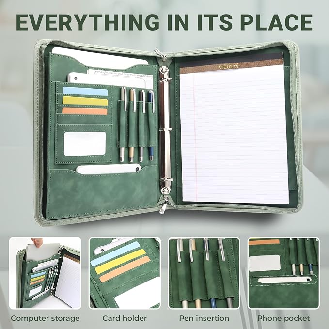 Embossed Faux Leather Zippered Padfolio - Image 8