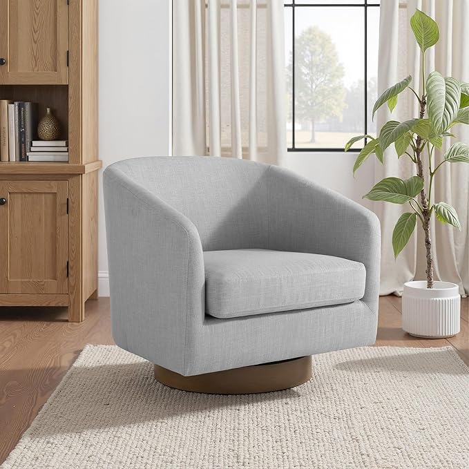 UIXE Swivel Accent Chairs Set of 2, Fabric Upholstered Barrel Chair for Living Room, Comfy Round Armchair Single Sofa Bedroom Reading Seat - 31" W, Light Gray-DeskLoop Office