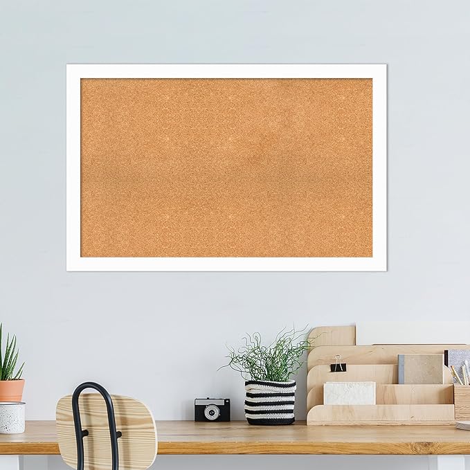 Amanti Art Natural Cork Board for Wall, 29x45 Vision Board with White Frame, Oversize Corkboard Office Decor for Home Organization, Casual Corkboard Pinboard to Display Items for Home Organization in-DeskLoop Office