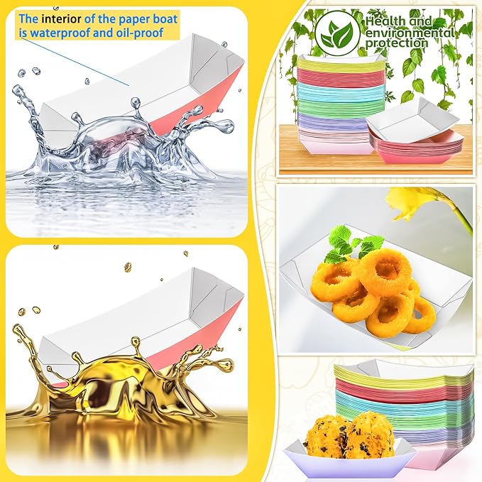150 Pack Colorful 1Lb Paper Food Boat Trays Disposable Paper Boat Plates - Image 7