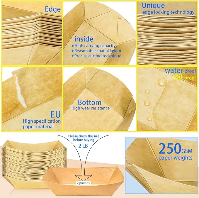 80 Pack 2Lb Paper Food Boat Trays Disposable Paper Boat Containers, Kraft Food - Image 3