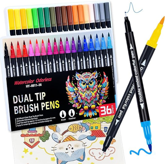 36 Colors Brush & Fine Dual Tip Art Markers Set by Unknown