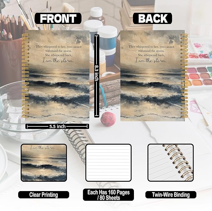 Inspirational Beach Spiral Notebook, Motivational Ocean Journaling Notebooks for Note Taking, Motivational Hardcover Journals for Women 160 Pages 5.5x8.3 Inch, Inspirational Empowerment Gifts-DeskLoop Office