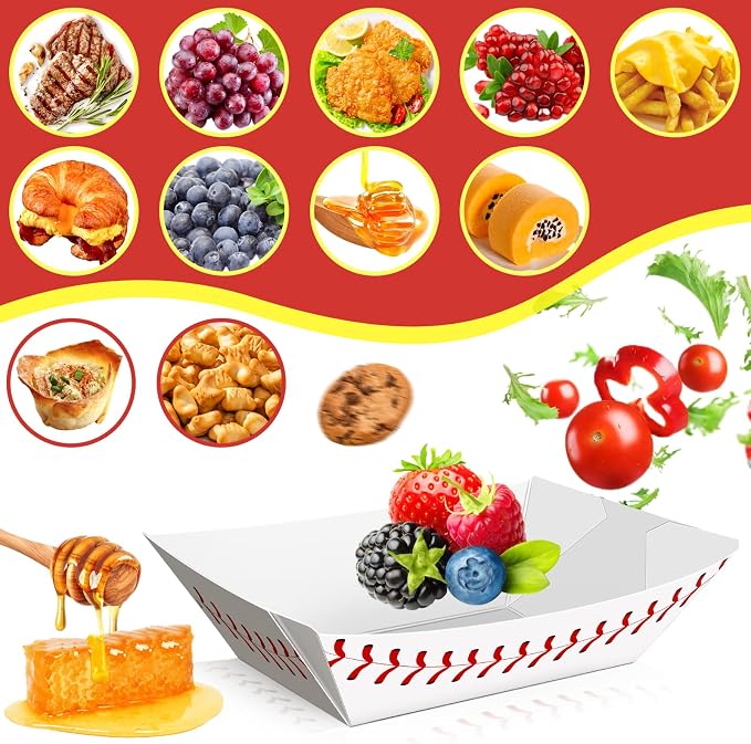 50 Pack 1 Lb Paper Food Boat Trays, Baseball Birthday Decorations Baseball - Image 5