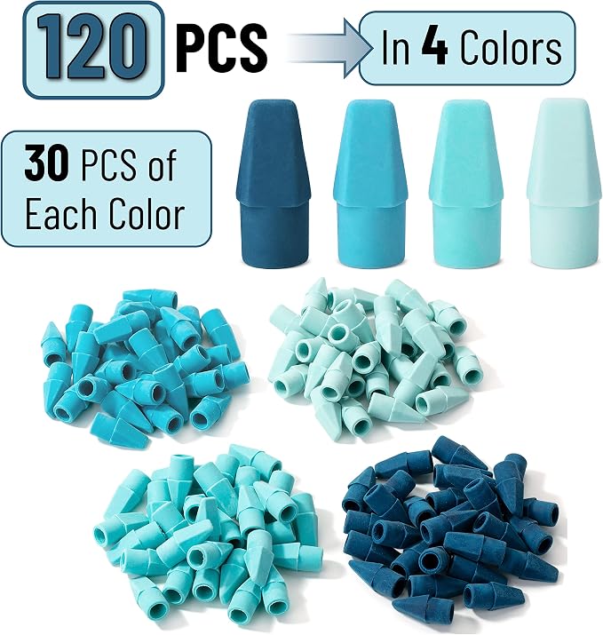 Mr. Pen- Pencil Top Erasers, 120 Pack, Latex-Free | No-Smudge Cap Pencil Erasers - Image 2