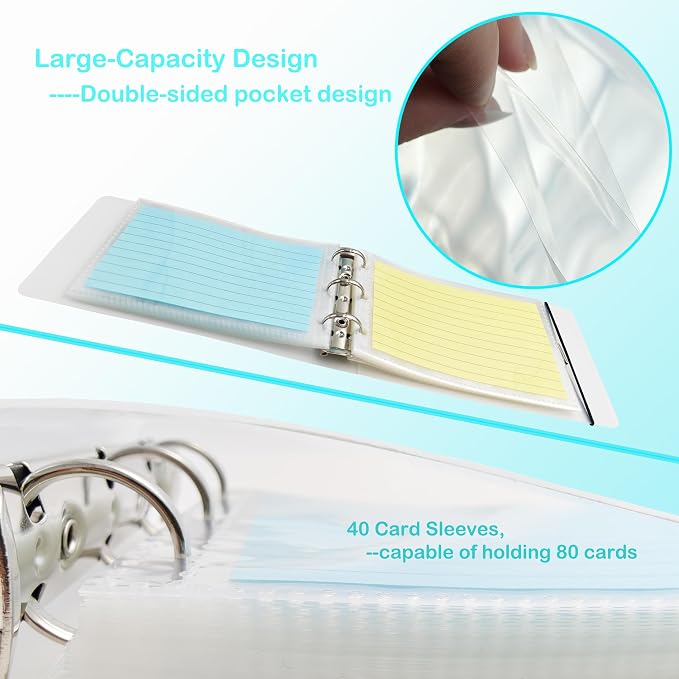 3x5 Index Card Binder with 40 Card Sleeves, Index Card Organizer - Image 4