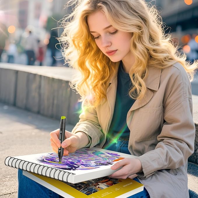 Soucolor 100 Sheets Marker Paper Pad, 9"x12" Bleedproof Art Sketch Pad, 73lb/120gsm Drawing Paper Spiral Sketch Book, Alcohol Marker Paper Painting Coloring Paper for Beginners, Artists, Kids-DeskLoop Office