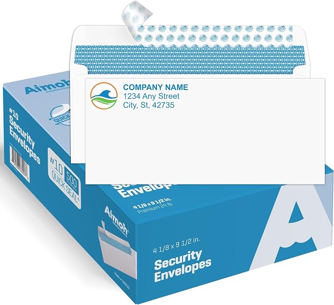 Aimoh 500 Custom Printed #10 Security Self Seal Business Envelopes -Personalized by Aimoh