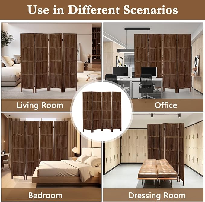 ALeesing 4 Panel Room Divider, 5.6Ft Wood Room Dividers and Folding Privacy - Image 6