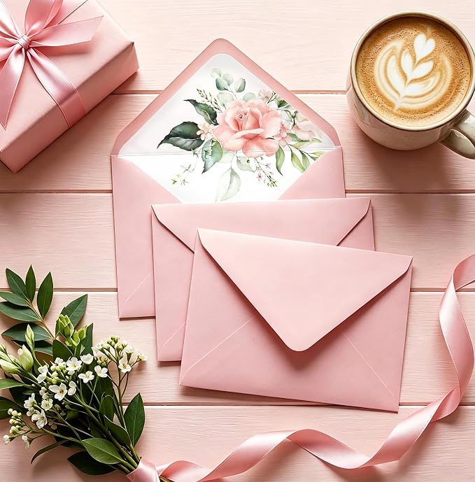 50 Pcs Pink Envelopes Floral Pattern 5x7 Envelopes - Image 2