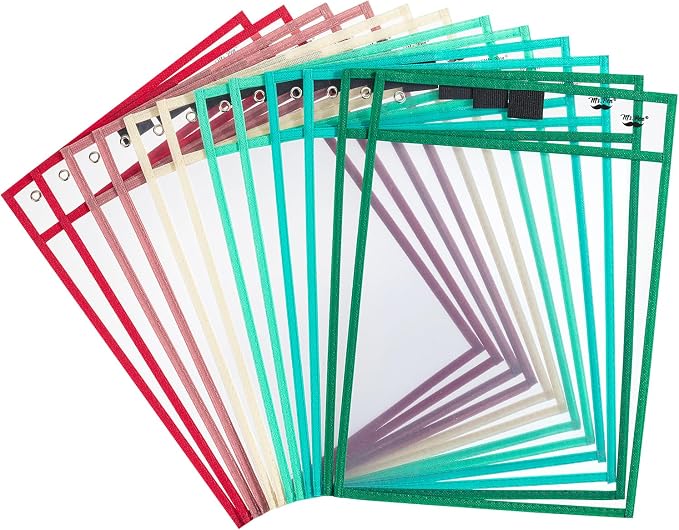 Mr. Pen- Reusable Dry Erase Pocket Sleeves, 12 Pack, Colorful | Clear Plastic by MrPen