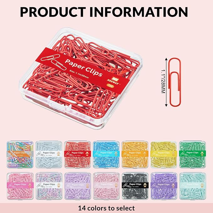 NEEWAY Small Paper Clips, 1.1 Inch Vinly Coated Colored Paperclips, 3 Pack of - Image 2