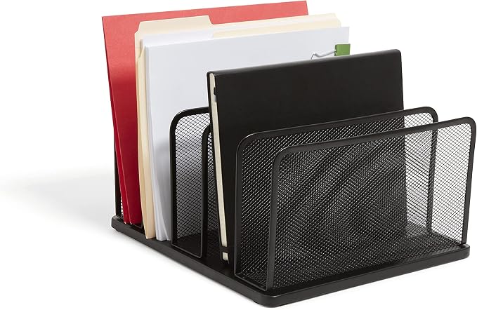 TRU RED Wire Mesh File Organizer, 5‑Compartment, Matte Black – Vertical Desktop by TRURED