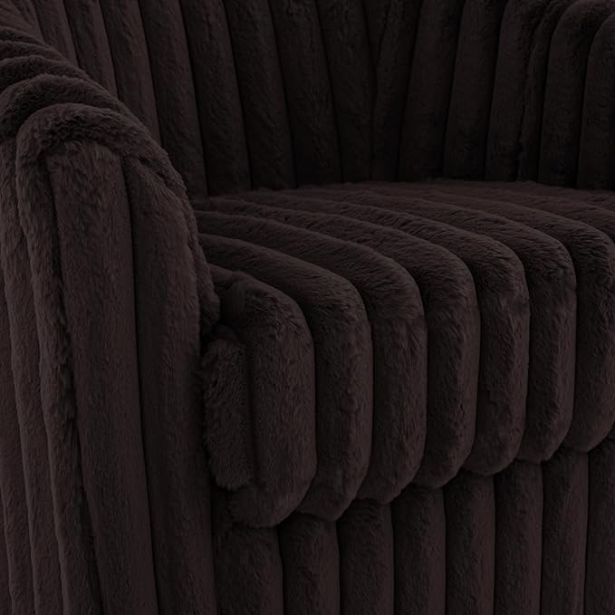 UIXE Faux Fur Swivel Accent Chair, Modern Upholstered Armchair Barrel Club Chair for Living Room, Chocolate-DeskLoop Office