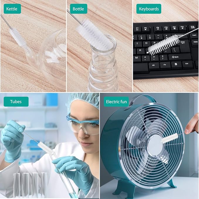 CiaraQ Bottle Cleaning Brushes, 8 Inch Nylon Tube Brush Set | White Cleaner - Image 7