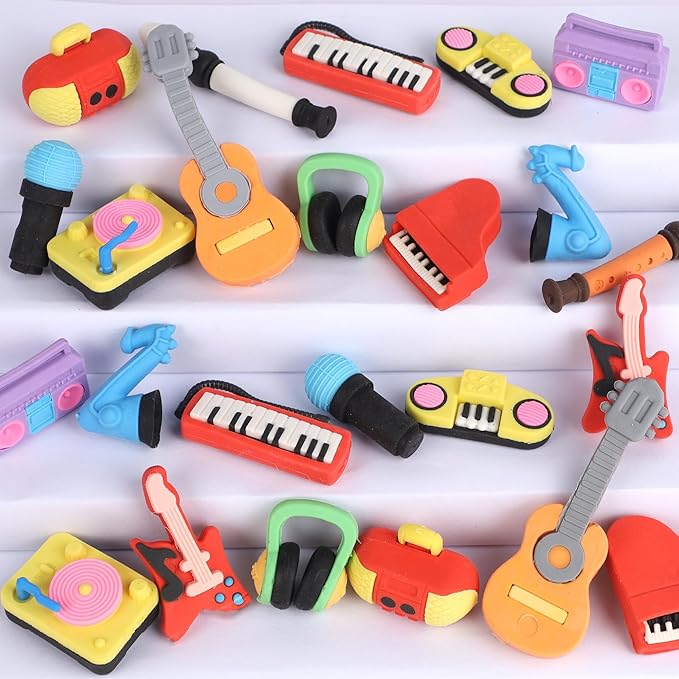24 Pcs Erasers for Kids, Mini Pencil Eraser Bulk Classroom Prizes, Fun Puzzle Erasers for Preschool Elementary Student, Back to School Supplies (Musical Instrument)-DeskLoop Office