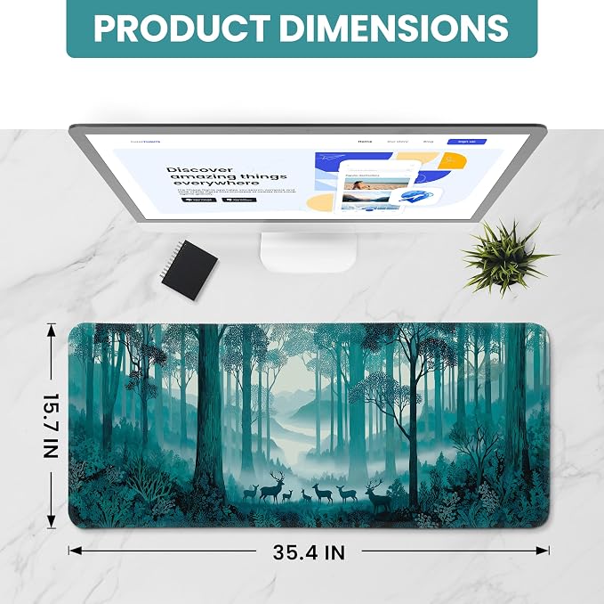 Aesthetic Desk Mat, Cute Deer Forest Desk Pad Protector - Image 2