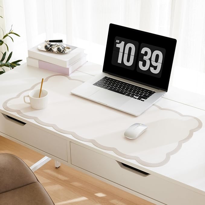 Scalloped Desk Mat, 31.5" x 15.7" Large Cute Aesthetic Desk Accessories by Ohocut