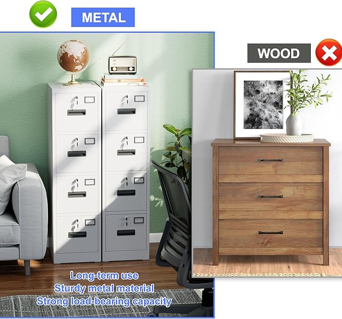 4 Drawer File Cabinet, Metal Vertical File Storage Cabinet with Lock, Office Home Steel Vertical File Cabinet for A4 Letter/Legal Size, 14.96" W x 17.72" D x 55.2" H, Assembly Required-DeskLoop Office