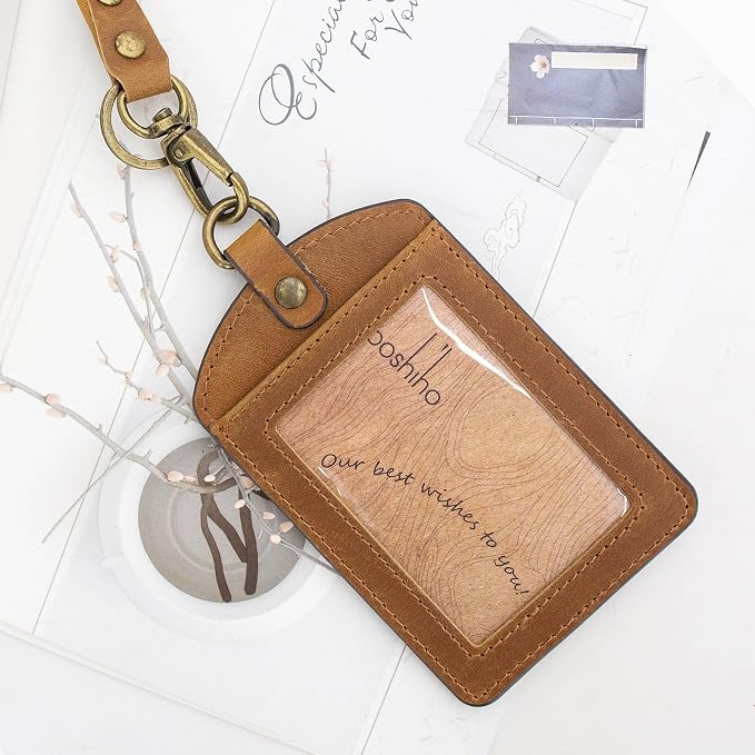 Badge Holder: Boshiho Cowhide Leather ID Badge Card Holder - Image 4