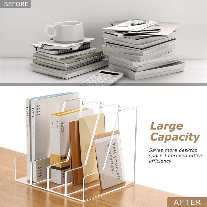 SANRUI 4 Pack Vertical File Holder, Acrylic Desk Organizer Magazine File Sorter - Image 8