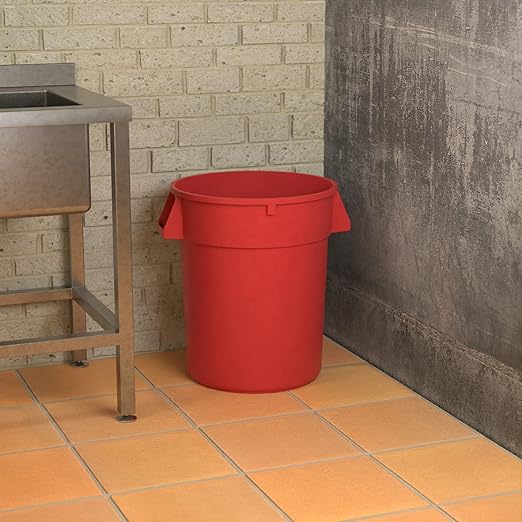 32 Gallon Red Round Commercial Trash Can-DeskLoop Office