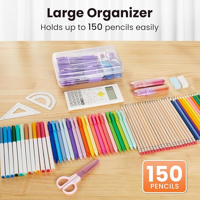 Sooez Clear Pencil Case 6 Pack – Plastic Pencil Box & Crayon Box Bulk, Large - Image 2