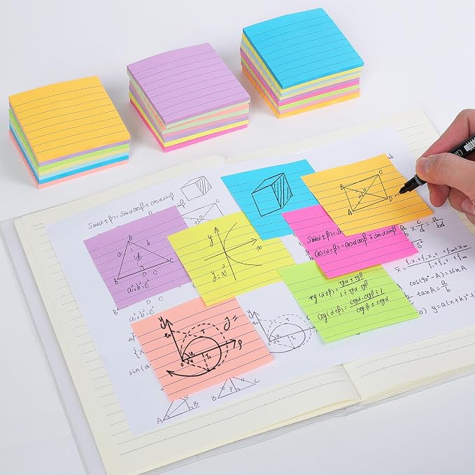 Lined Sticky Notes 3x3 in Ruled Stickies Super Sticking Power Memo Pads - Image 4