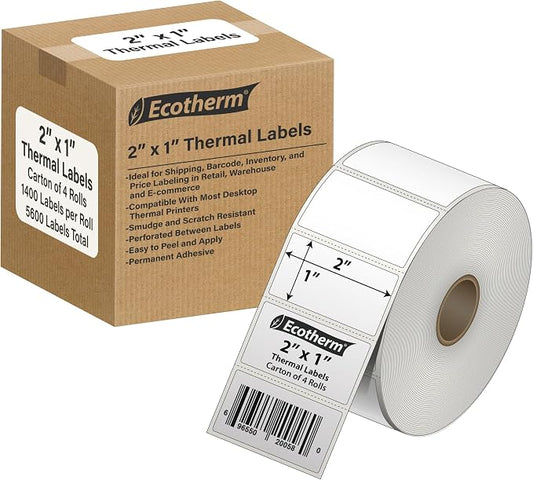 2"x1" Thermal Labels for Rollo, Offnova Printers and More by EcothermProducts