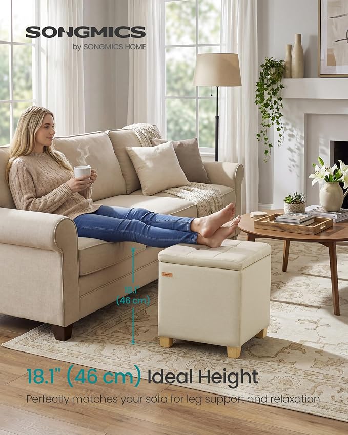 SONGMICS Square Storage Ottoman, Foot Stool Footrest - Image 3