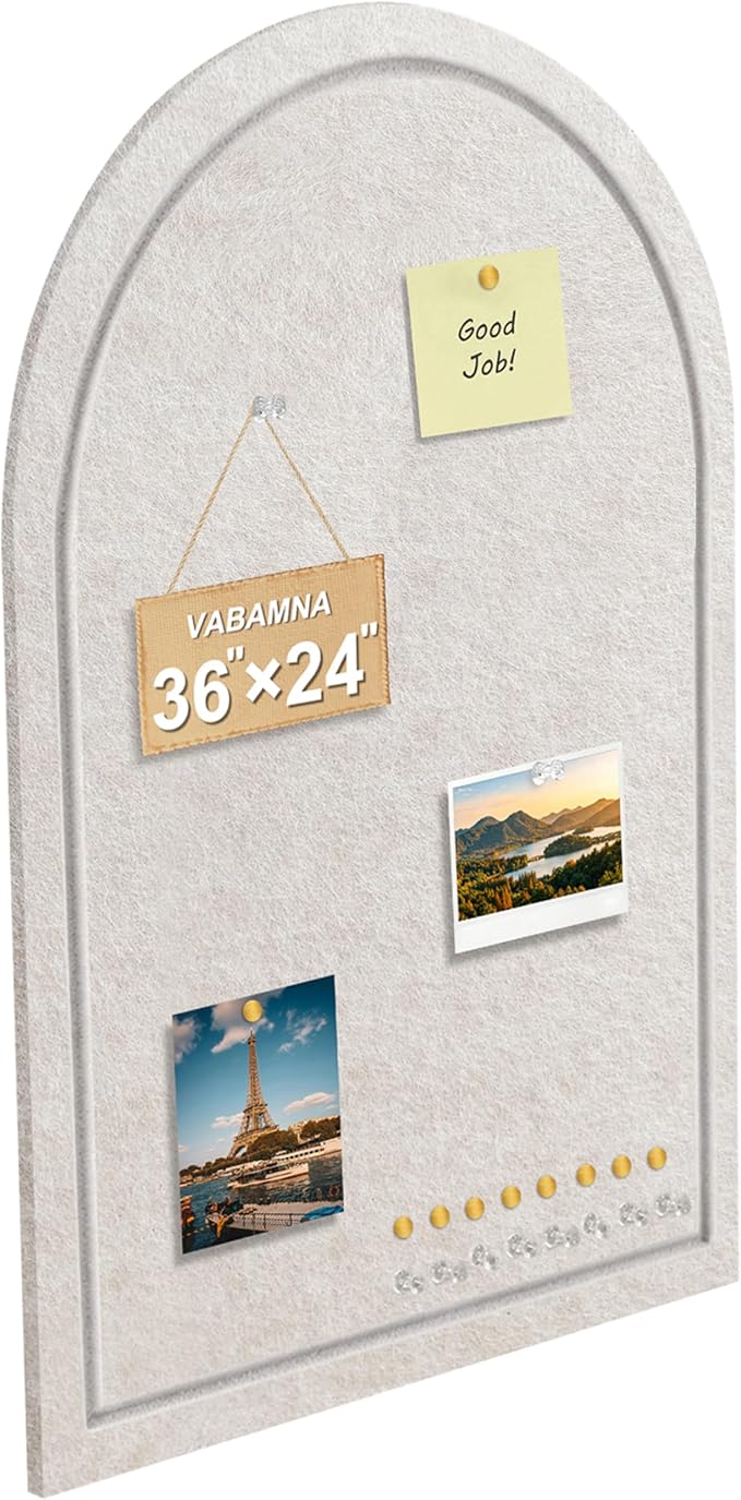 Arched Felt Bulletin Board, Sized 36" x 24" Cork Board Alternative Grooved Edge by VABAMNA