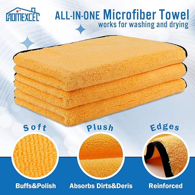 HOMEXCEL Microfiber Towels for Car, Premium Cleaning Cloth Lint Free,Scratch Free, Strong Water Absorption, Car Washing Drying Towel for Household, Auto Detailing, Windows, 16" x 24 ", 3 Pack-DeskLoop Office