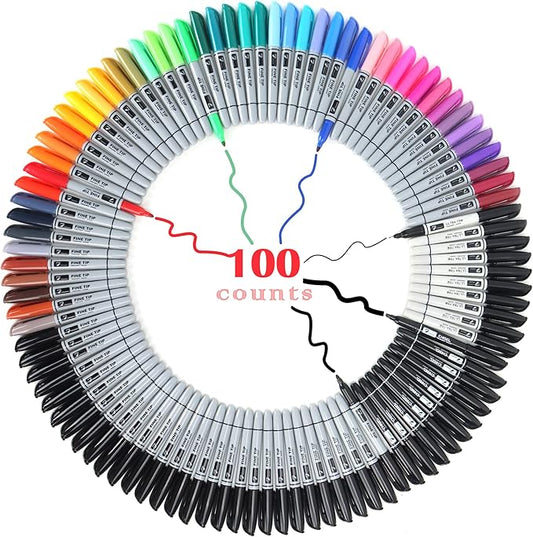 100 Permanent Markers Bulk - 50 Assorted Colors + 50 Black Drawing Marker Pens Set, Waterproof Quick Drying Colored Art Markers for Classroom Office School Store Supplies-DeskLoop Office