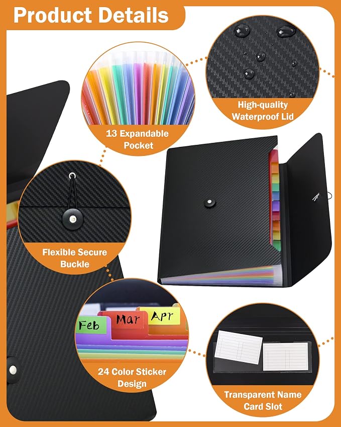 Cesil Accordian File Organizer Expanding File Folder, 13 Pockets, A4 Letter - Image 3