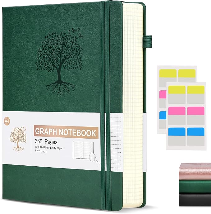Ansopu Graph Paper Notebook Journal, 360 Numbered Pages Grid Notebooks 8.5 x 11 by Ansopu